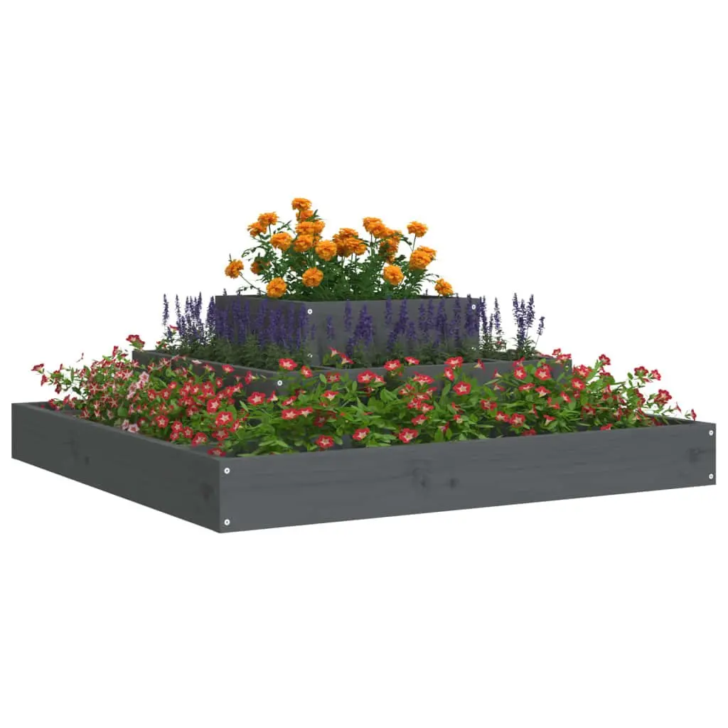 Wooden Planter Box 80x80x27 cm Grey 3-Tier Raised Garden Flower Pot