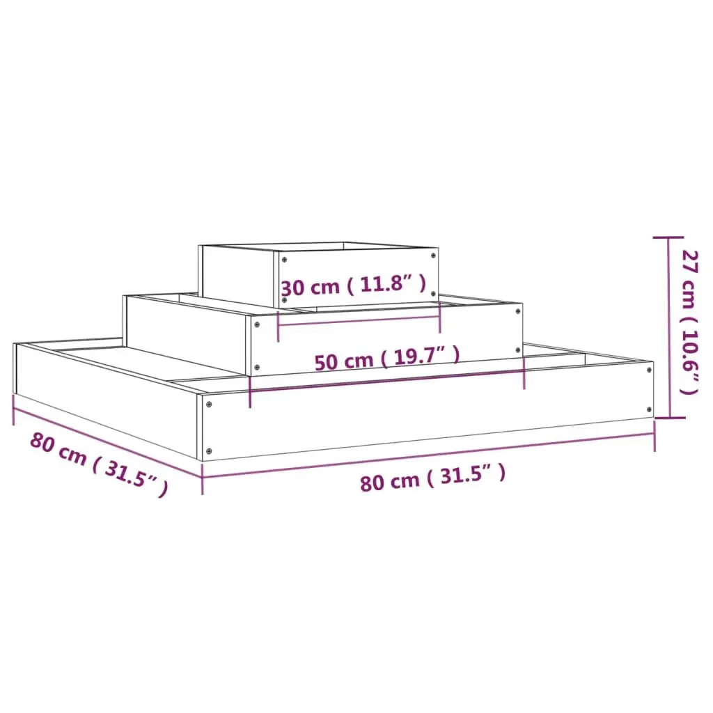 Wooden Planter Box 80x80x27 cm Grey 3-Tier Raised Garden Flower Pot