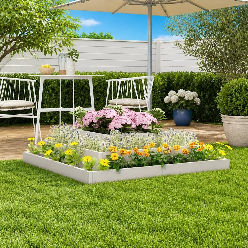 Wooden Planter Box 3-Tier Raised Bed 110x110x27cm White Pine Garden