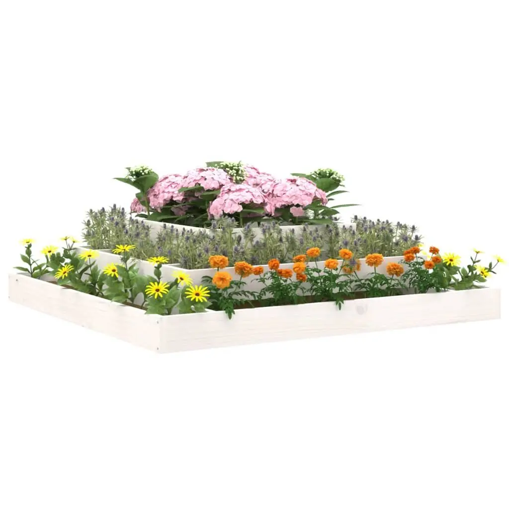 Wooden Planter Box 3-Tier Raised Bed 110x110x27cm White Pine Garden