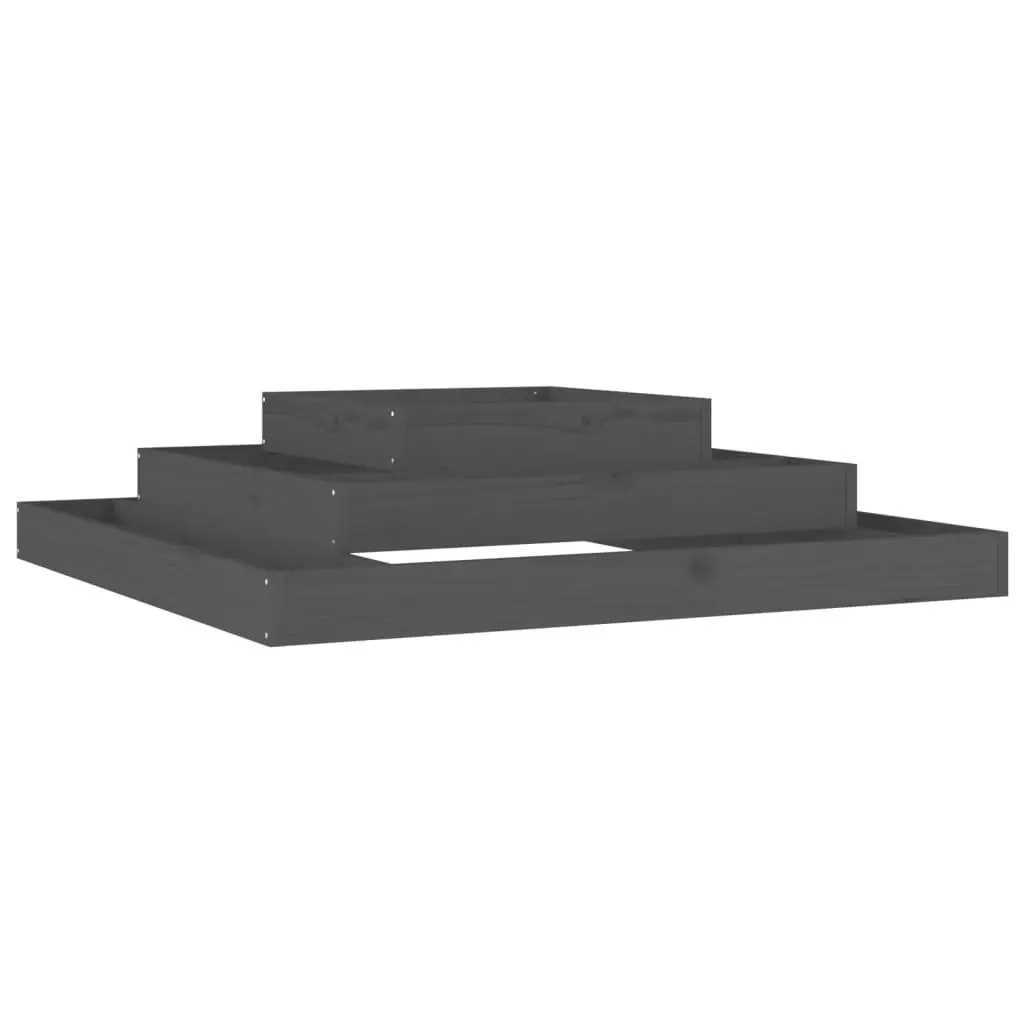 Wooden Planter Box Grey 110x110x27cm Solid Pine 3-Tier Raised Garden Bed