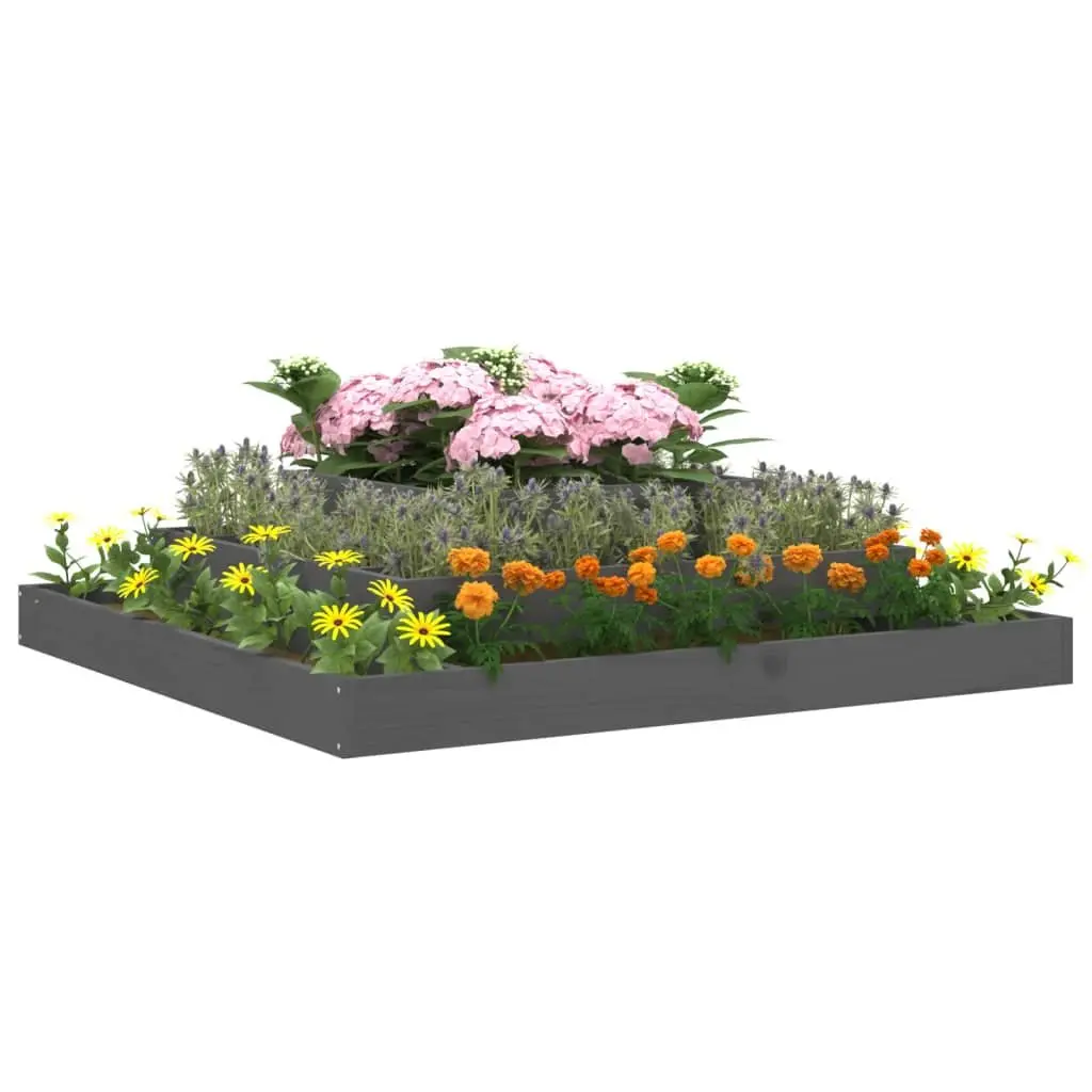 Wooden Planter Box Grey 110x110x27cm Solid Pine 3-Tier Raised Garden Bed