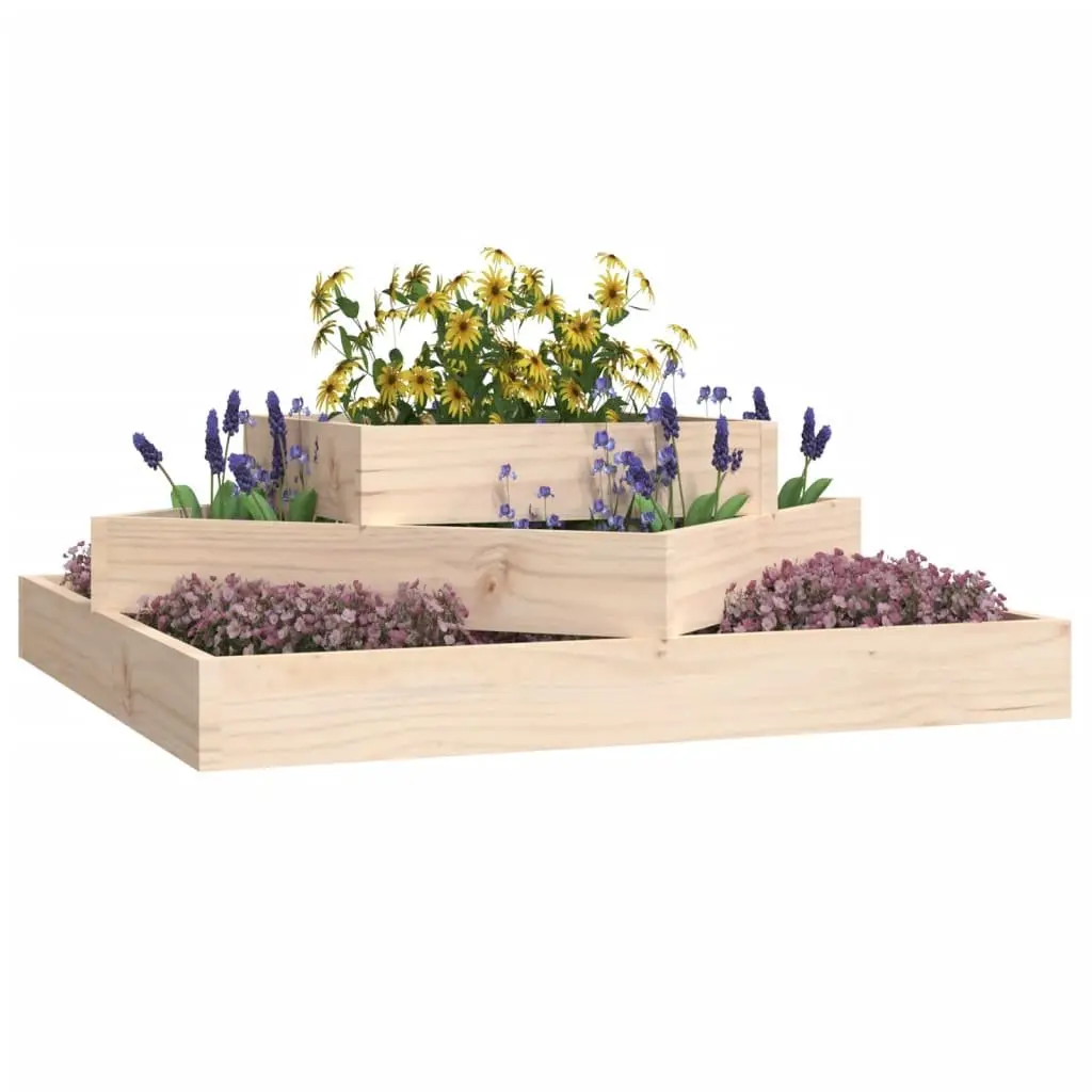 Wooden Planter Box 83x83x27cm 3-Tier Raised Garden Bed Brown