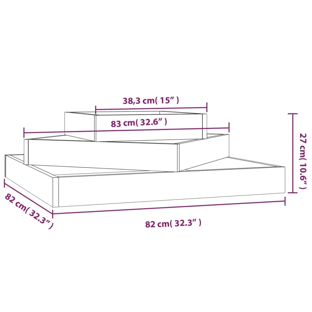 Wooden Planter Box 83x83x27cm 3-Tier Raised Garden Bed Brown