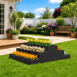 Warm and Practical Grey Wooden Planter for Easy Gardening