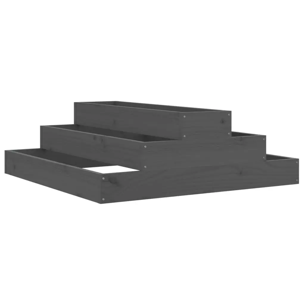 Wooden Planter Pot Grey Raised Flower Bed Garden Box Stair Step Design