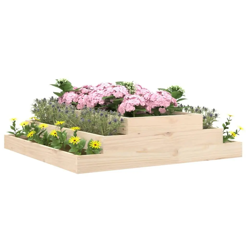 Wooden Planter Raised Flower Bed Stair-Step Design Garden Box Brown 110x110x27cm