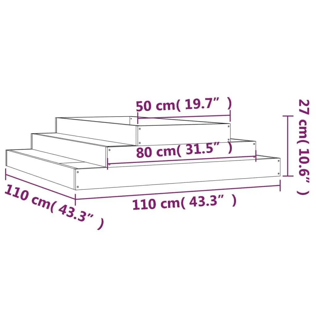 Wooden Planter Raised Flower Bed Stair-Step Design Garden Box Brown 110x110x27cm