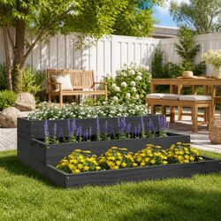 Practical Grey Wooden Planter Box 78x78x27cm for Your Garden