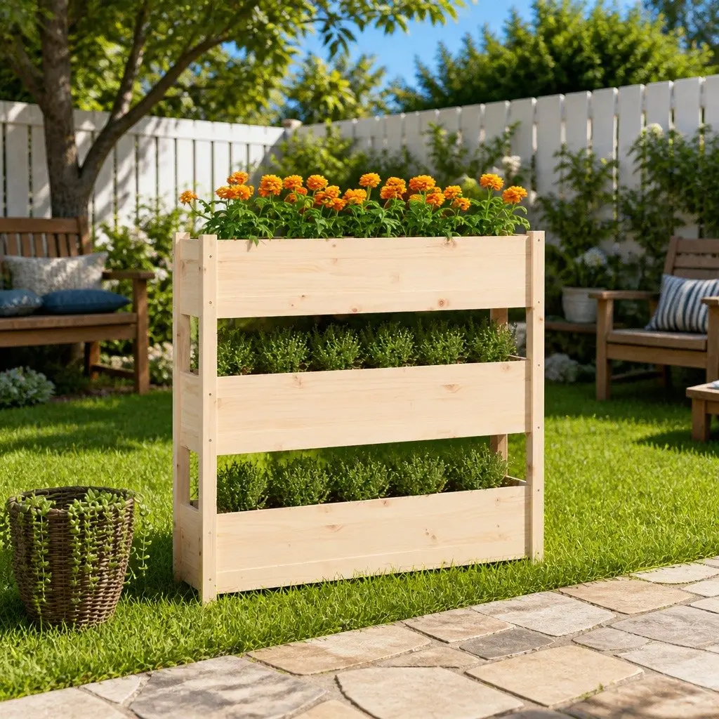 Wooden Garden Planter Raised Bed 112x25x104.5 cm Pine Brown 3 Flower Boxes