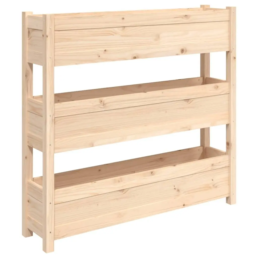 Wooden Garden Planter Raised Bed 112x25x104.5 cm Pine Brown 3 Flower Boxes