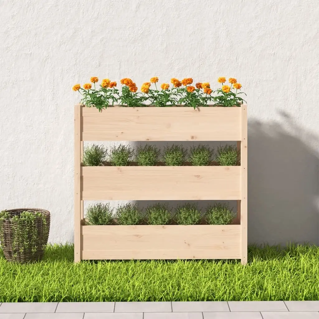 Wooden Garden Planter Raised Bed 112x25x104.5 cm Pine Brown 3 Flower Boxes