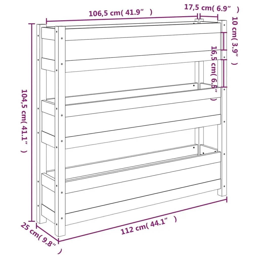 Wooden Garden Planter Raised Bed 112x25x104.5 cm Pine Brown 3 Flower Boxes