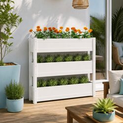 Reliable 3-Tier Wooden Planter Box for Flowers and Herbs
