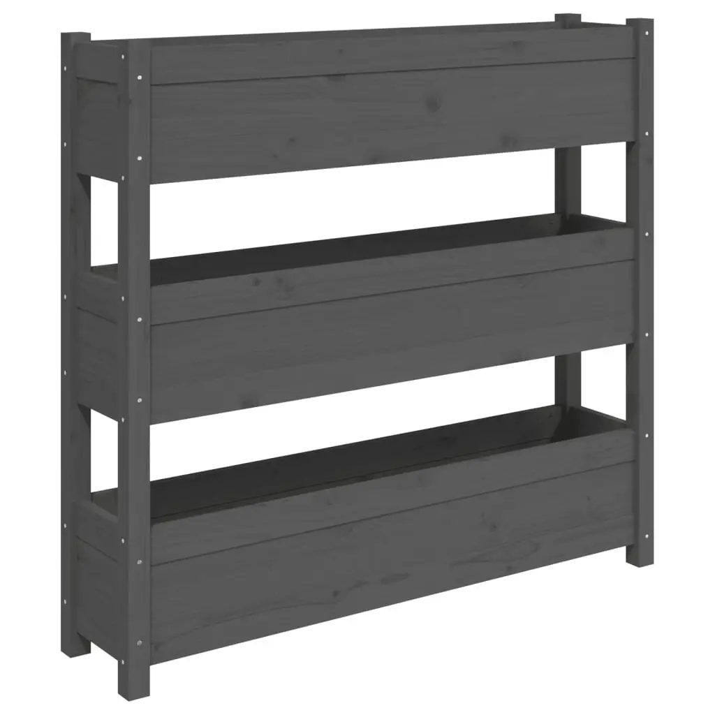 Wooden Planter Raised Garden Bed 3 Flower Boxes Grey Pine