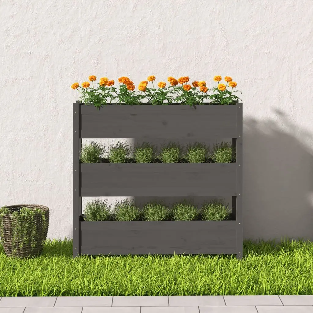 Wooden Planter Raised Garden Bed 3 Flower Boxes Grey Pine