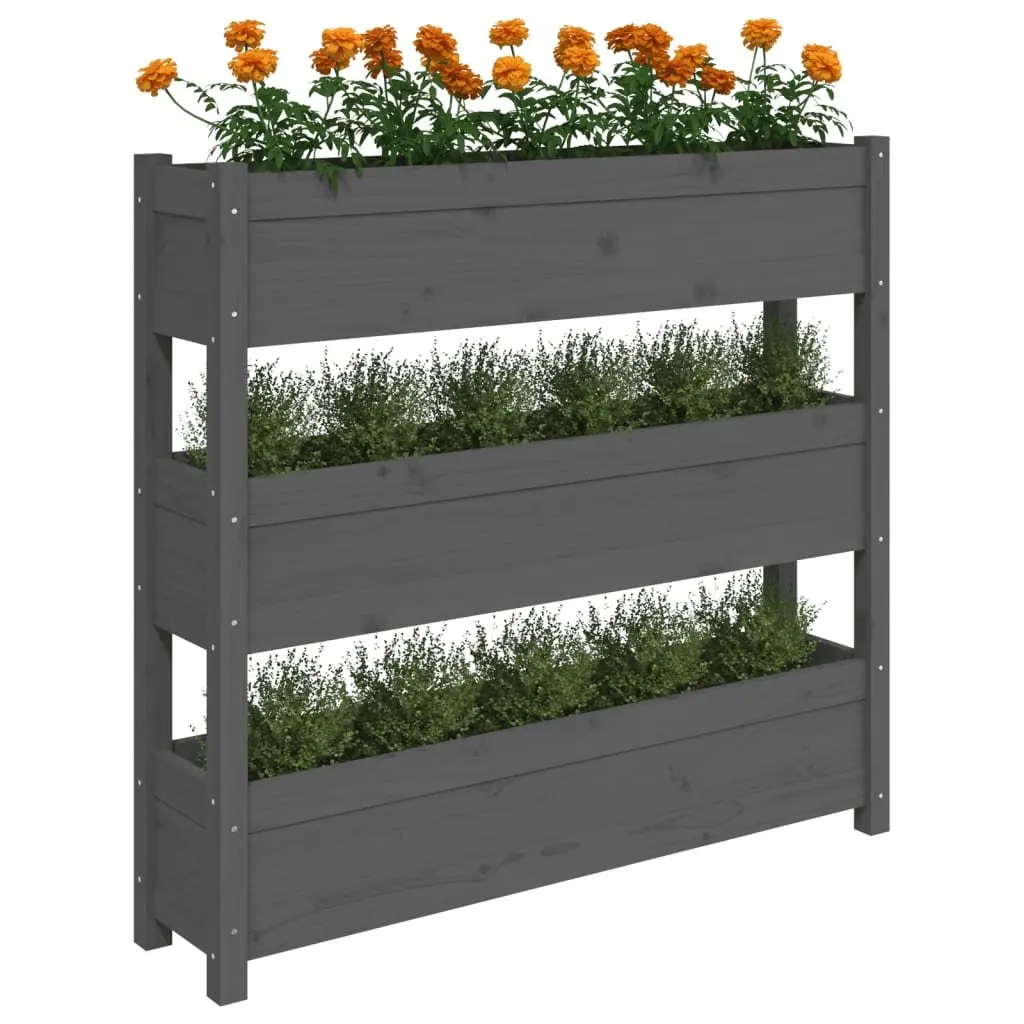 Wooden Planter Raised Garden Bed 3 Flower Boxes Grey Pine