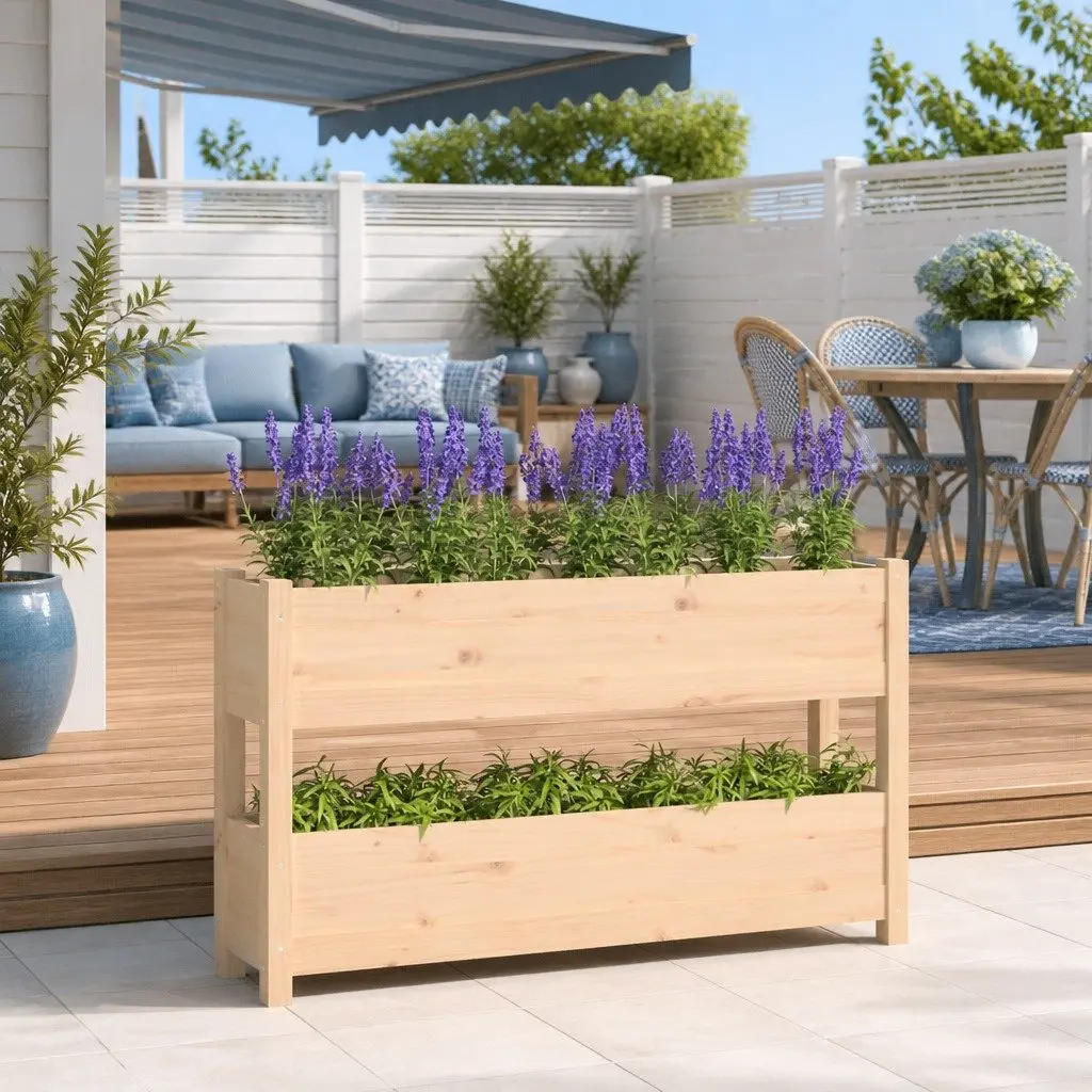 Wooden Planter Box Raised Bed Flower Vegetable Garden 112x25x66 cm Brown