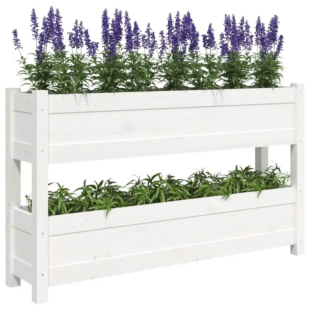 Wooden Planter Raised Bed Flower Boxes 112x25x66cm White