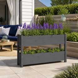 Wooden Planter Box Grey 112x25x66 cm Raised Bed Garden Flower Vegetables Herbs
