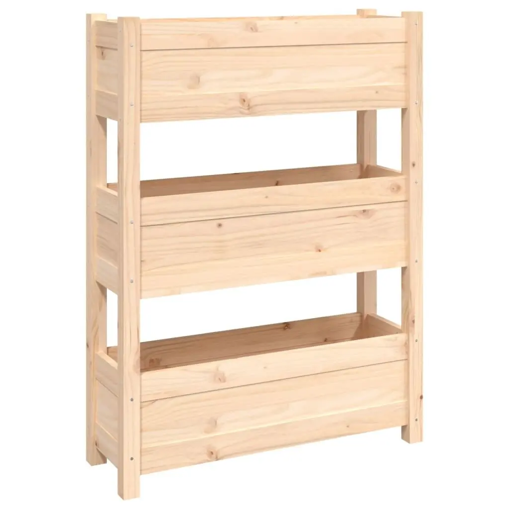 Planter Box Raised Garden Bed 77x25x104.5cm Brown Solid Pine Wood 3 Flower Boxes