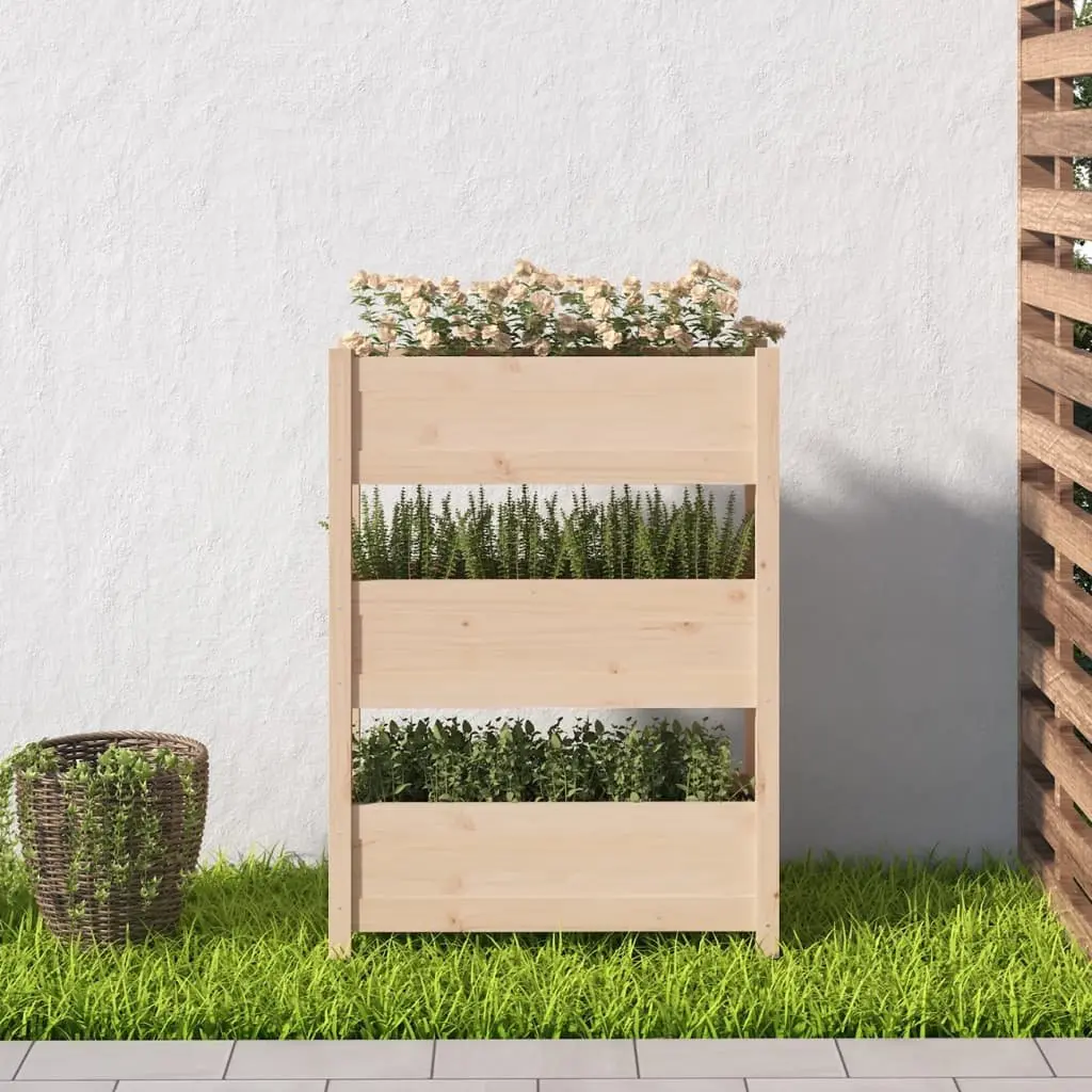 Planter Box Raised Garden Bed 77x25x104.5cm Brown Solid Pine Wood 3 Flower Boxes