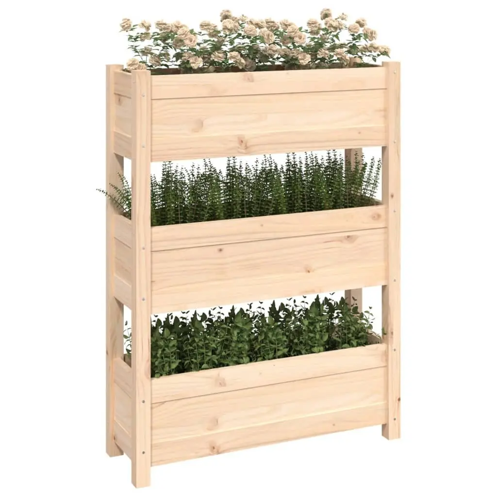 Planter Box Raised Garden Bed 77x25x104.5cm Brown Solid Pine Wood 3 Flower Boxes