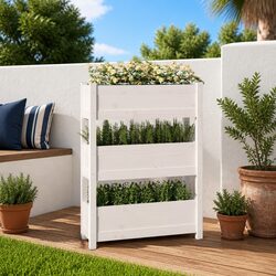 Wooden Planter Box White 77x25x104.5 cm Raised Garden Bed 3 Flower Boxes