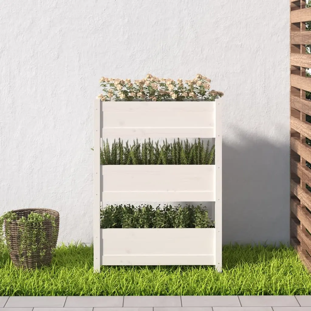 Wooden Planter Box Raised Garden Bed 77x25x104.5cm White 3 Flower Boxes