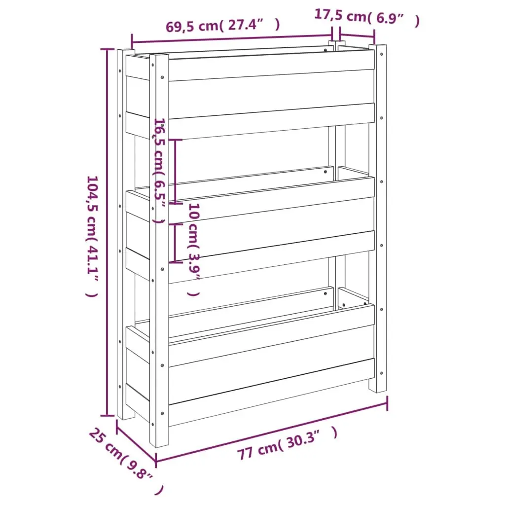 Wooden Planter Box Raised Garden Bed 77x25x104.5cm White 3 Flower Boxes