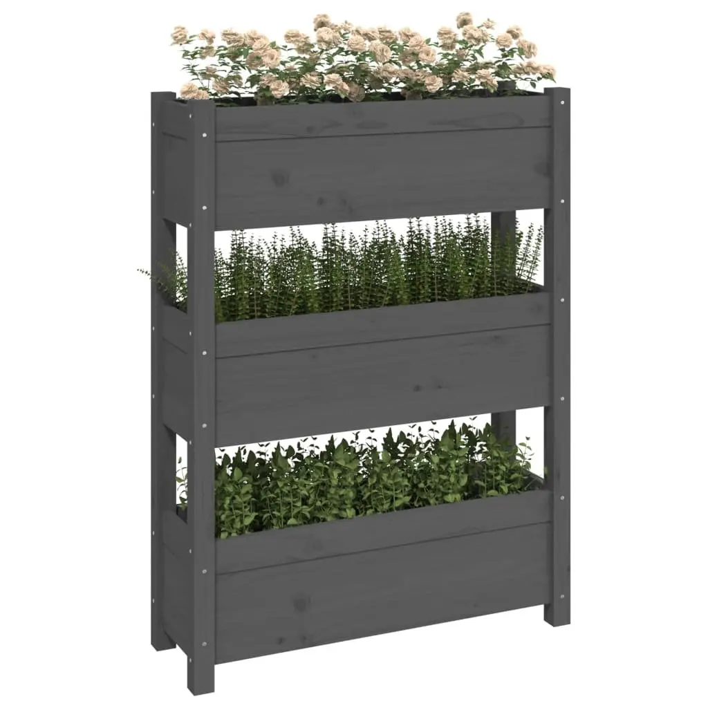 Wooden Planter Box Grey 77x25x104.5cm Raised Garden Bed 3 Flower Boxes