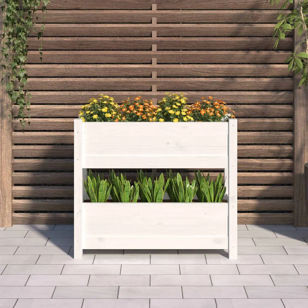 Wooden Planter Twin Flower Boxes Garden Patio 77x25x66 cm White
