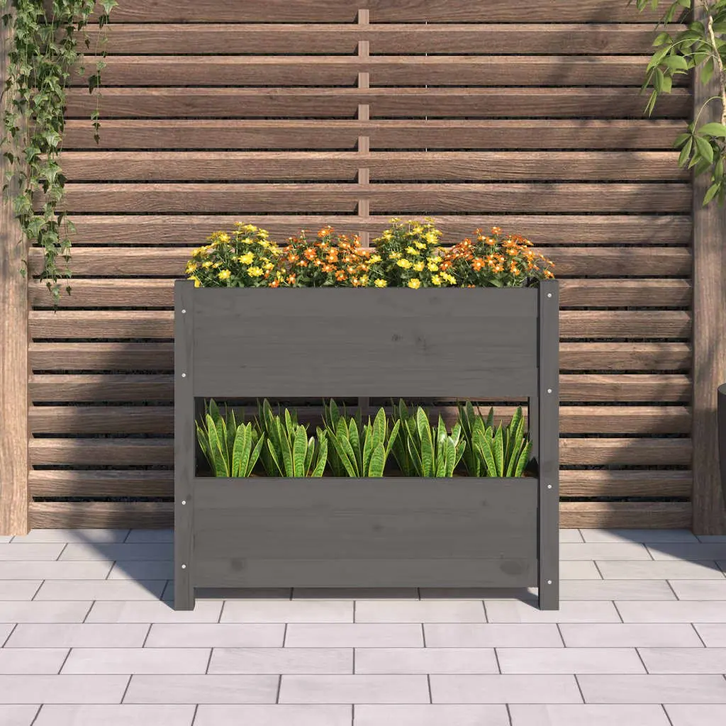 Wooden Planter Flower Boxes Garden Raised Bed 2 Grey Pine