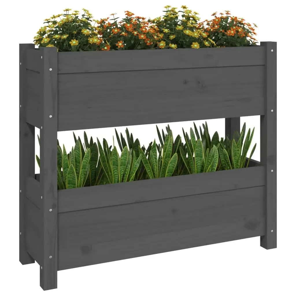 Wooden Planter Flower Boxes Garden Raised Bed 2 Grey Pine
