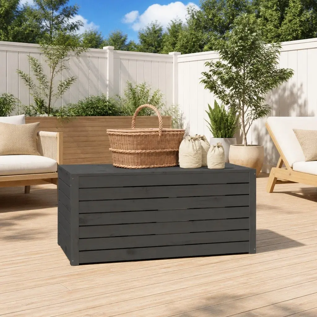 Garden Storage Box Grey Solid Wood Pine Outdoor Furniture 101 x 50.5 x 46.5 cm