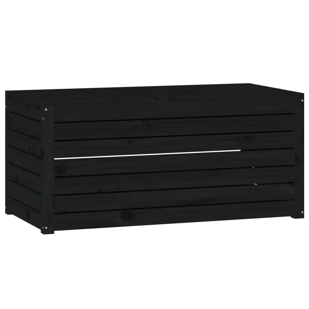 Garden Storage Box Black Solid Wood Pine Outdoor Tool and Cushion Organizer with Lid