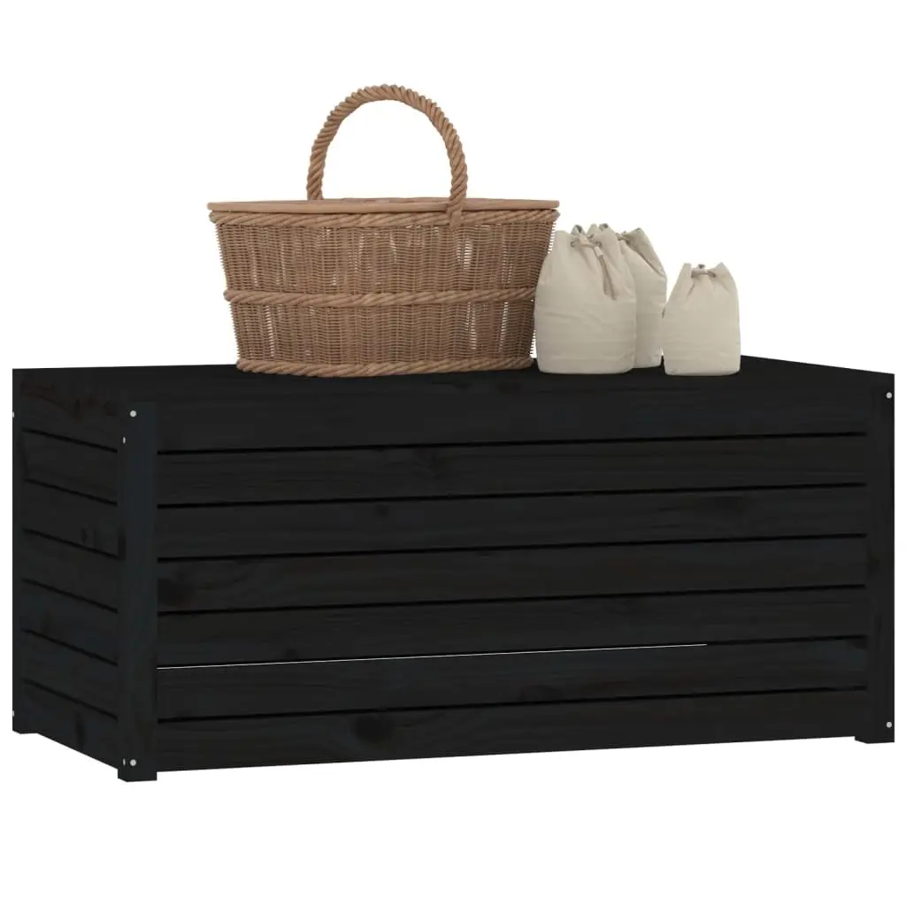 Garden Storage Box Black Solid Wood Pine Outdoor Tool and Cushion Organizer with Lid