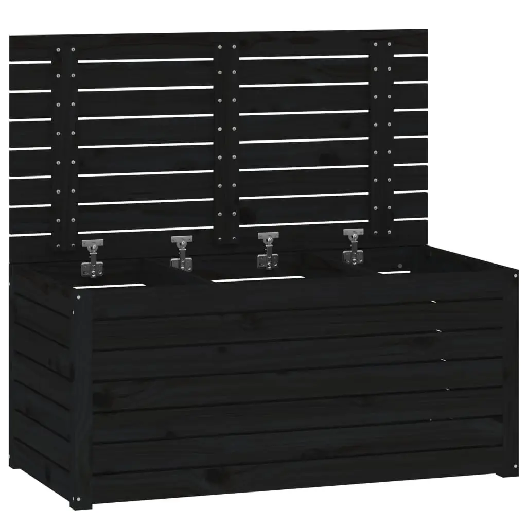 Garden Storage Box Black Solid Wood Pine Outdoor Tool and Cushion Organizer with Lid