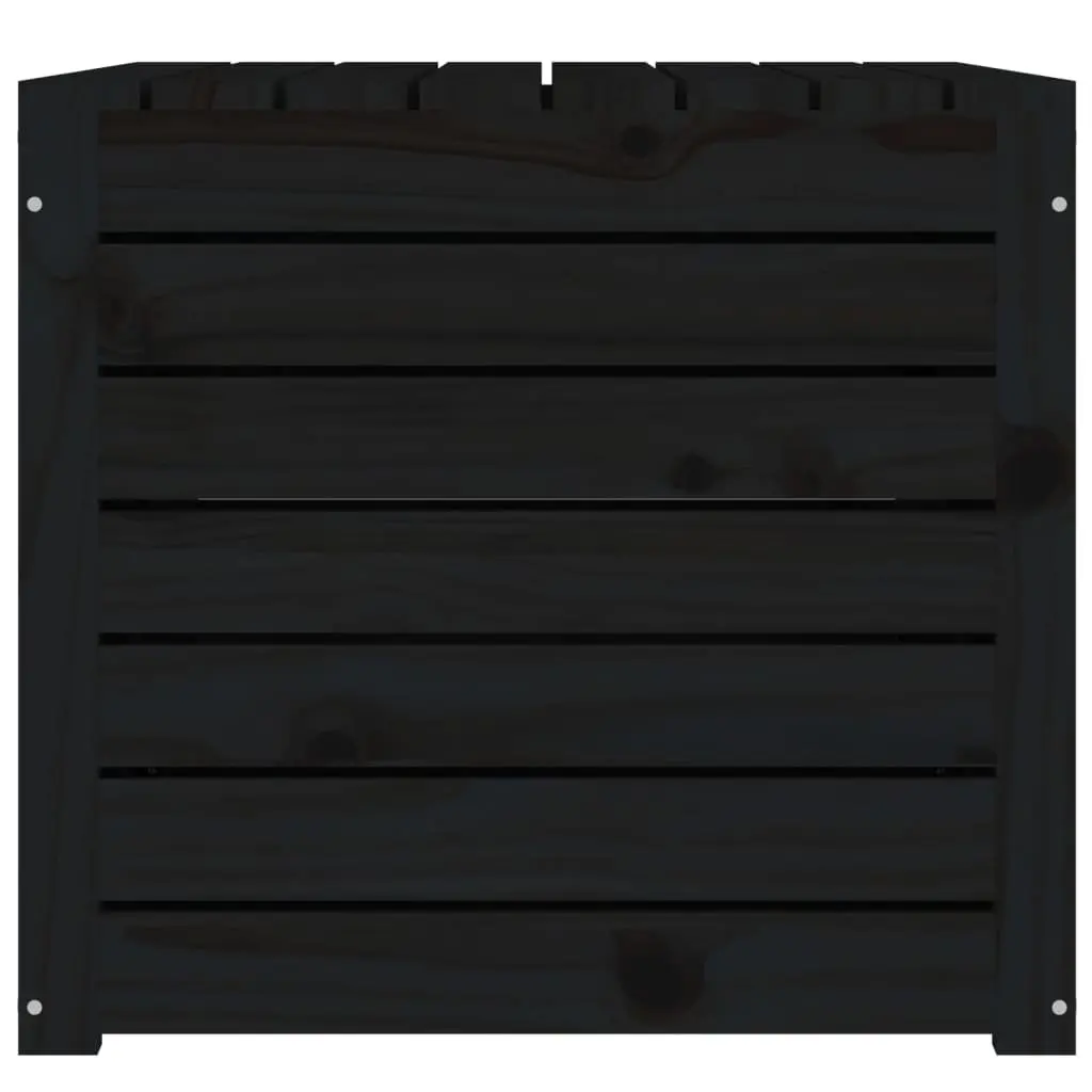 Garden Storage Box Black Solid Wood Pine Outdoor Tool and Cushion Organizer with Lid