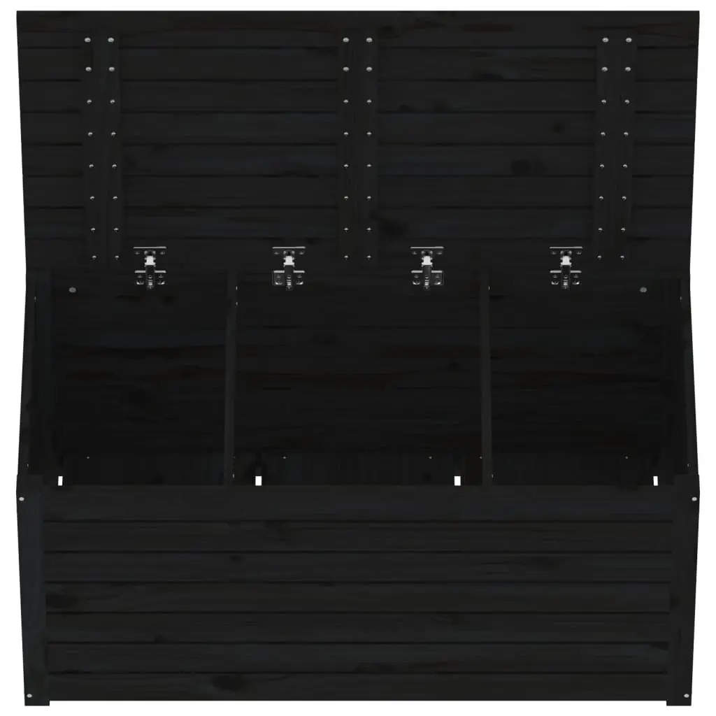 Garden Storage Box Black Solid Wood Pine Outdoor Tool and Cushion Organizer with Lid