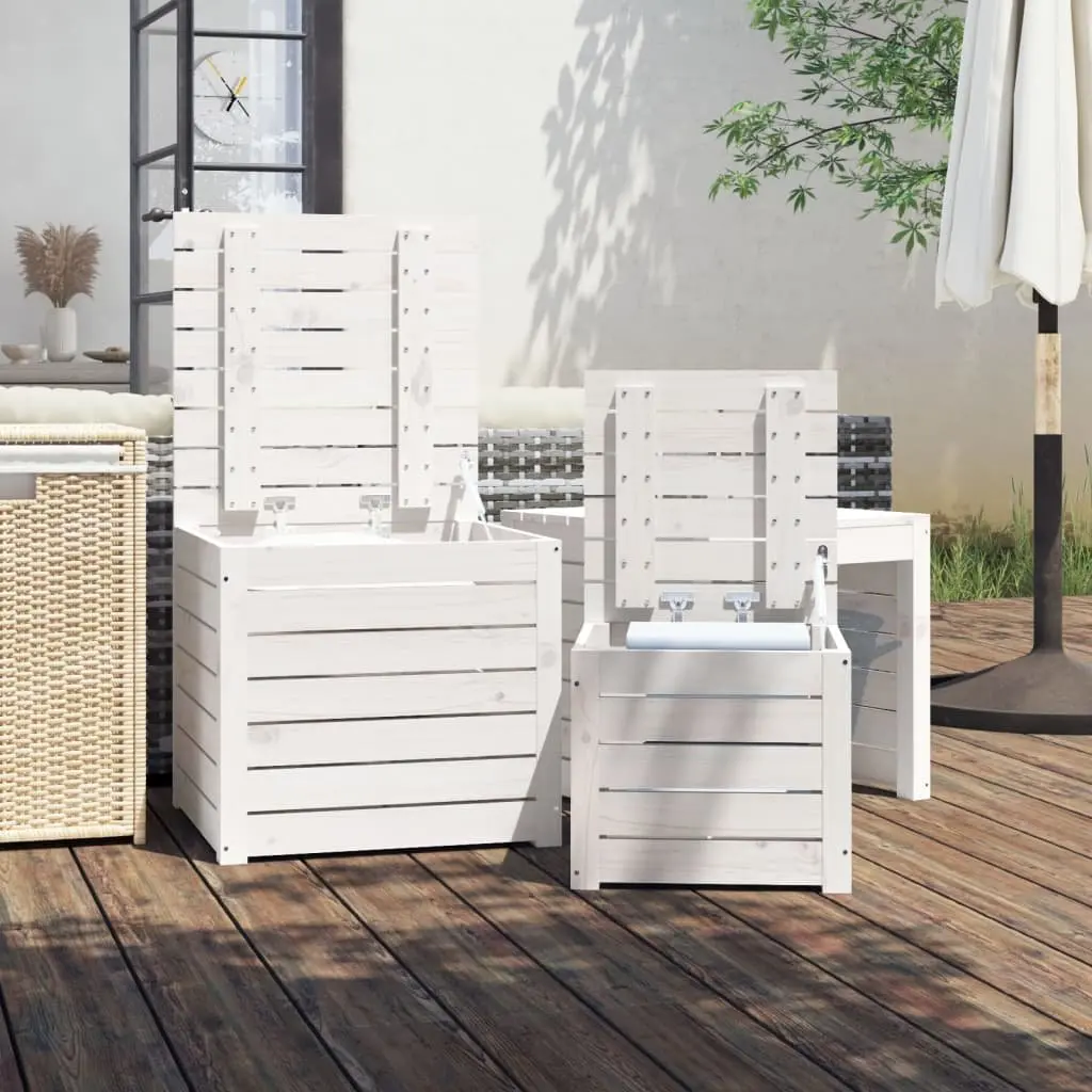 3 Piece Garden Storage Box Set White Solid Pine Wood Outdoor Patio Furniture