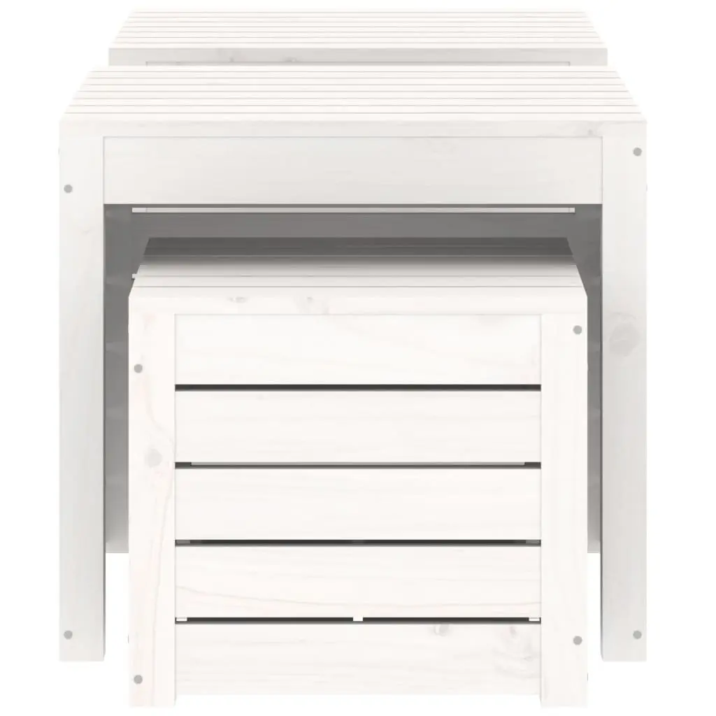 3 Piece Garden Storage Box Set White Solid Pine Wood Outdoor Patio Furniture