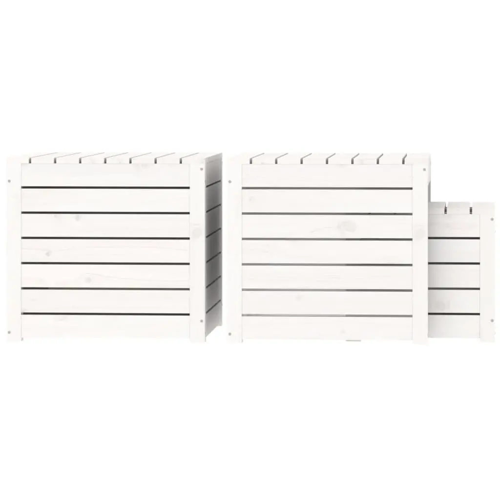 3 Piece Garden Storage Box Set White Solid Pine Wood Outdoor Patio Furniture