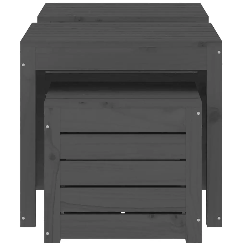 Outdoor Furniture Storage Box Set 3 Piece Grey Solid Pine Wood Garden Organizers