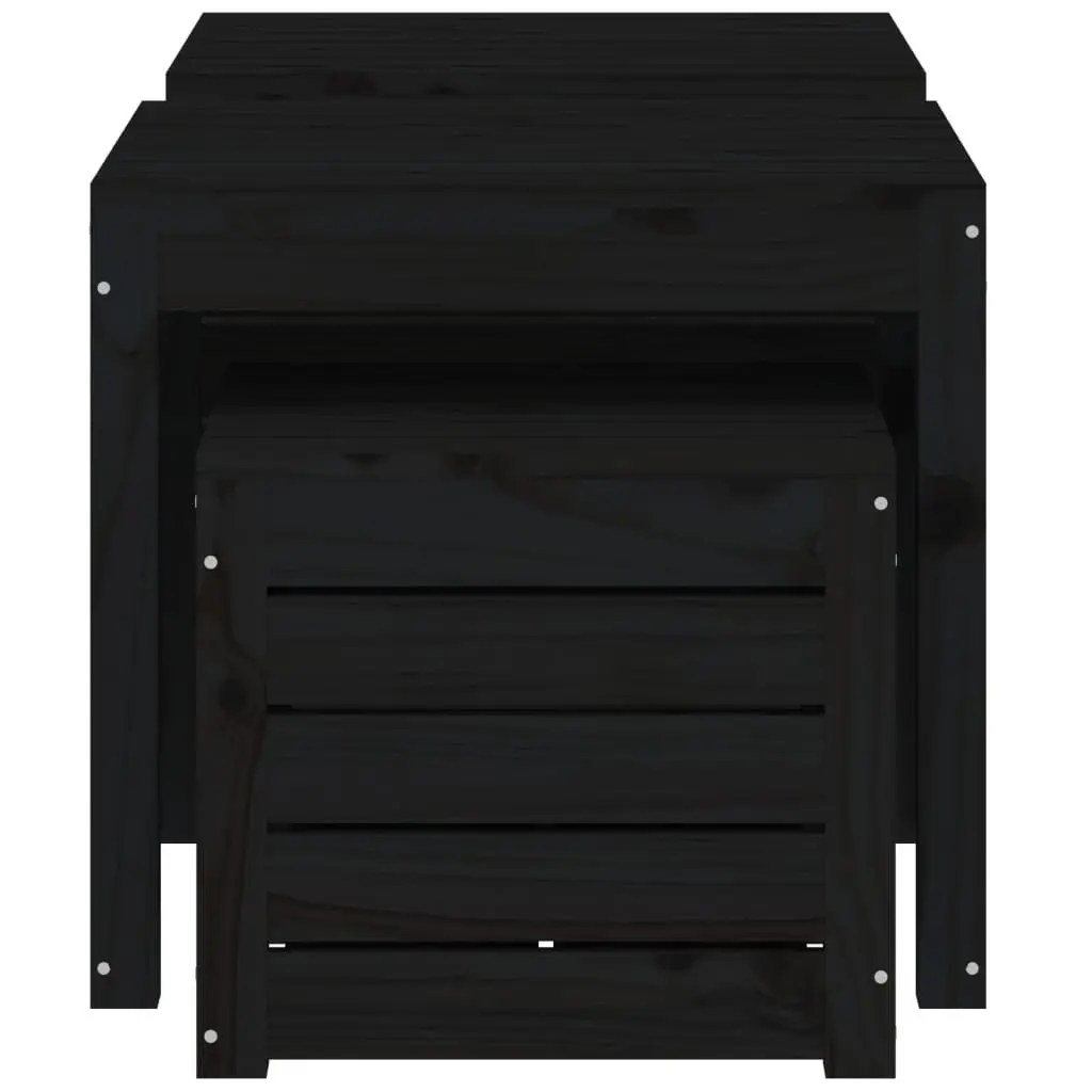 Garden Storage Box Set 3 Piece Black Solid Wood Pine Outdoor Furniture