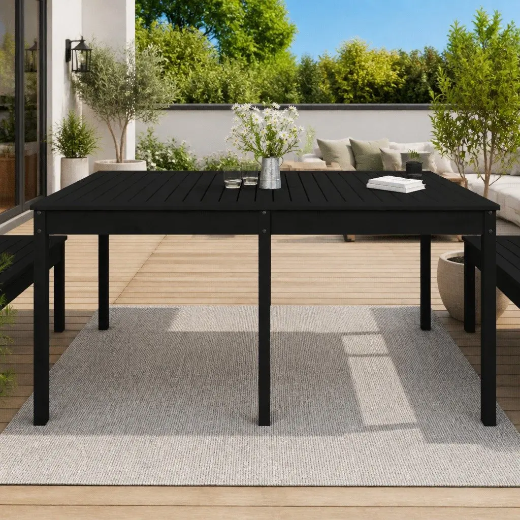 Solid Pine Wood Garden Table Outdoor Dining 1595cm x 825cm x 760cm Black