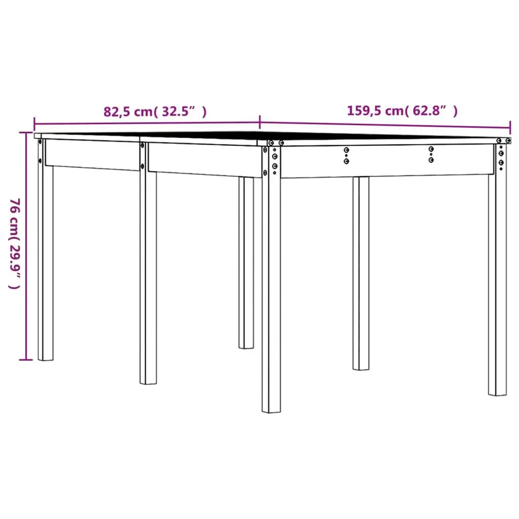 Solid Pine Wood Garden Table Outdoor Dining 1595cm x 825cm x 760cm Black