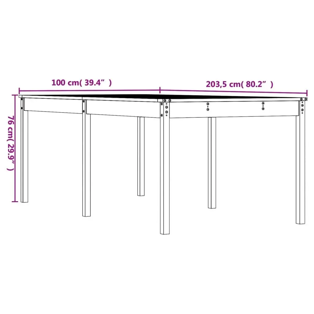 Garden Table Outdoor Use 203.5x100x76cm Black Solid Pine Wood
