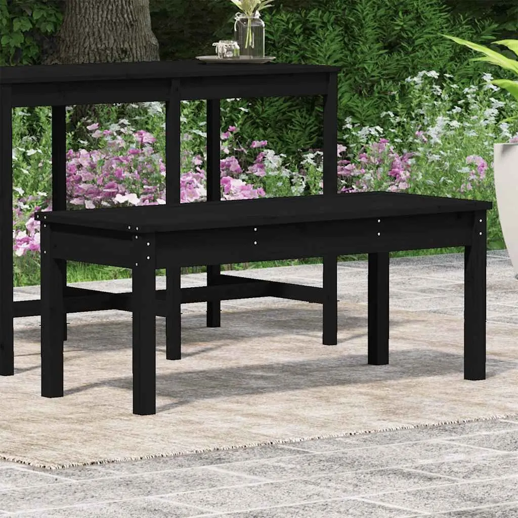 Outdoor Garden Bench Black Solid Wood Pine Slatted Patio Seating Furniture