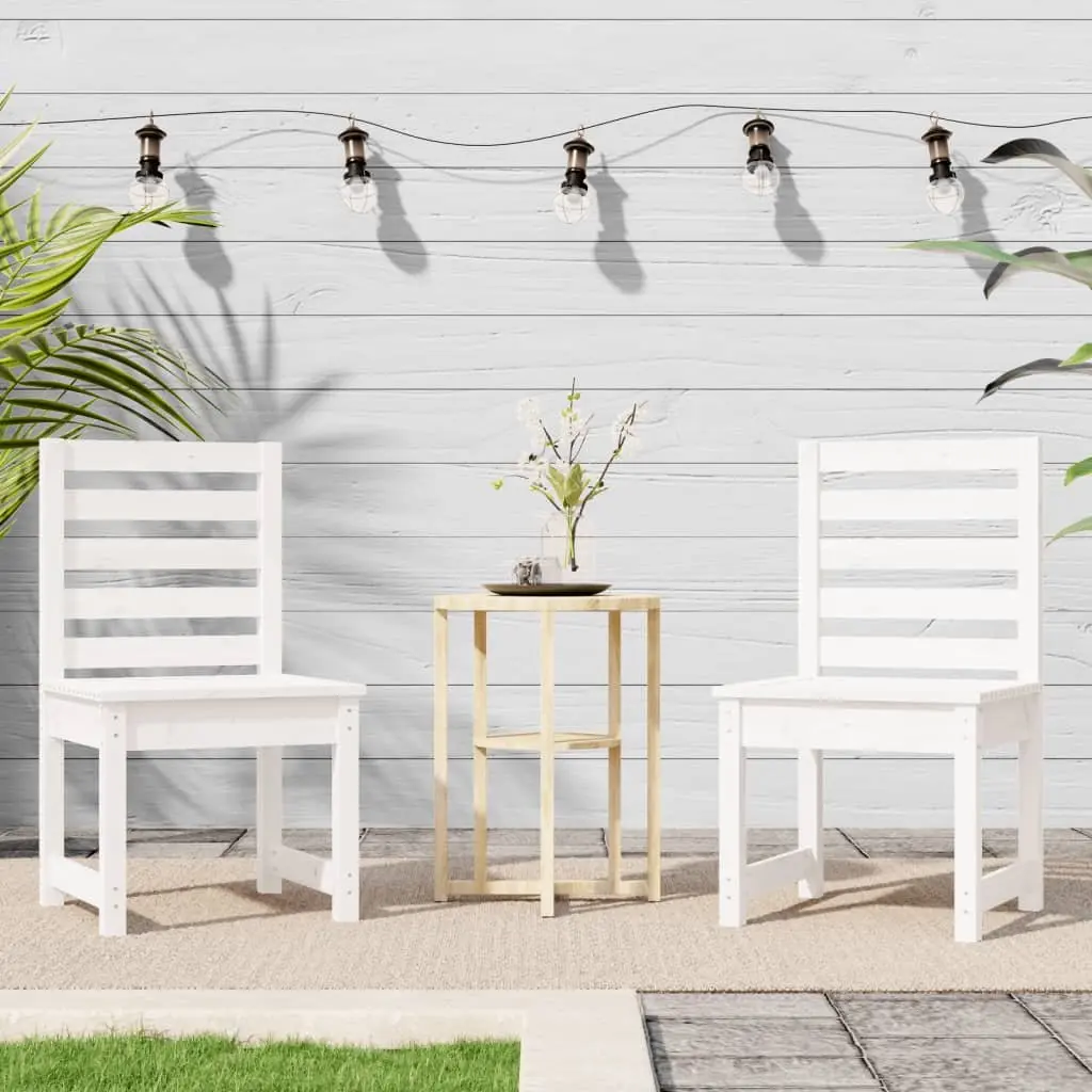 Outdoor Garden Chairs 2 pcs White Solid Wood Pine Patio Seating Dining Furniture